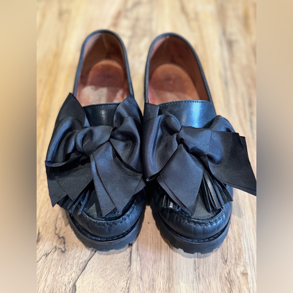 Alameda Turquesa Black Leather Loafers With Bow From Portugal Size 39